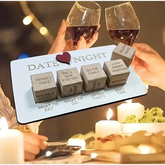 Date Night Dice Game for Adults Wooden 5 Dice plus Board with 4 Decisions FUN! - Picture 4 of 7